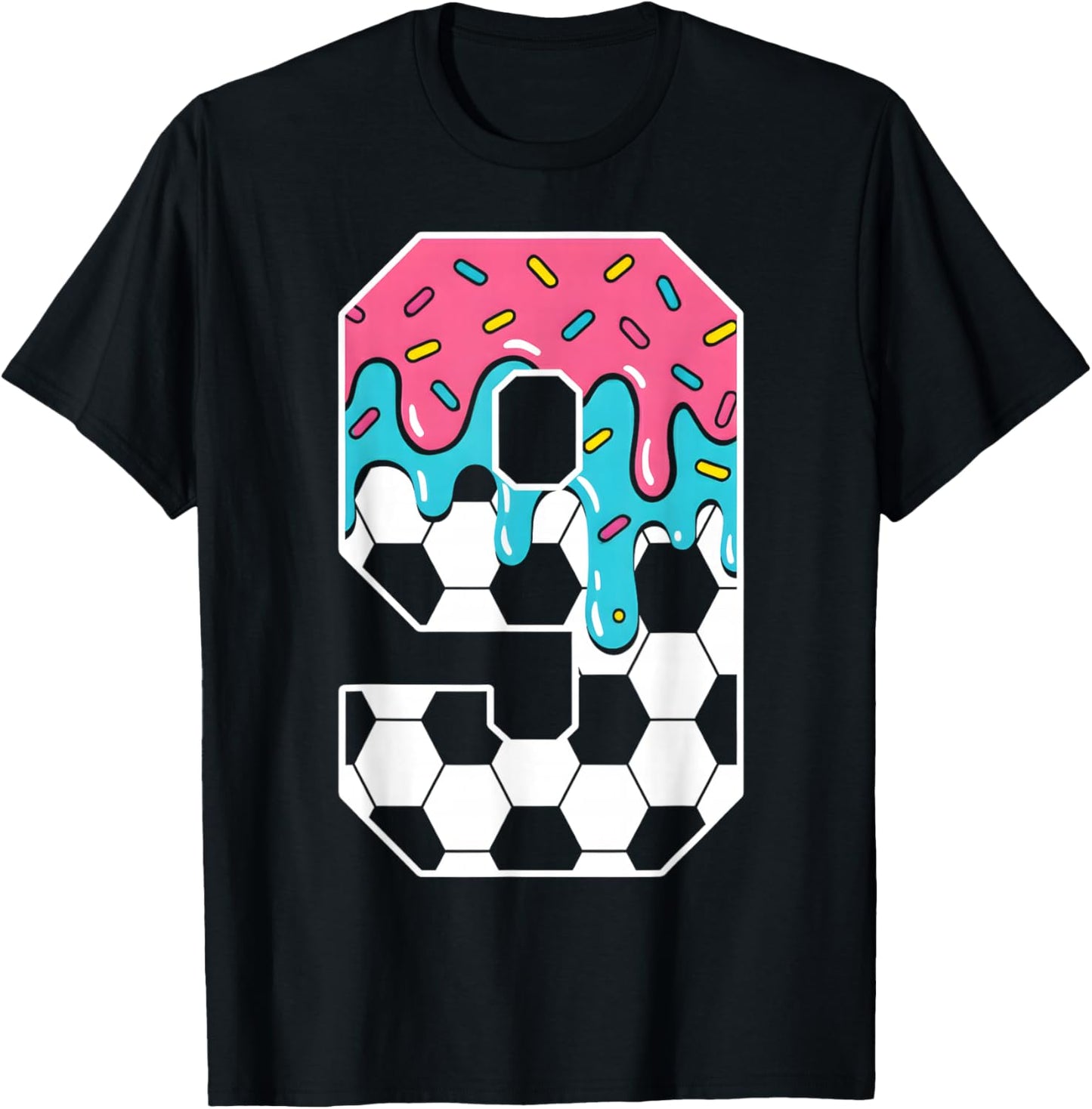 Soccer 9 Year Old Ice Cream Drip Youth 9th Birthday Boy 9 T-Shirt - T-Shirt | Black