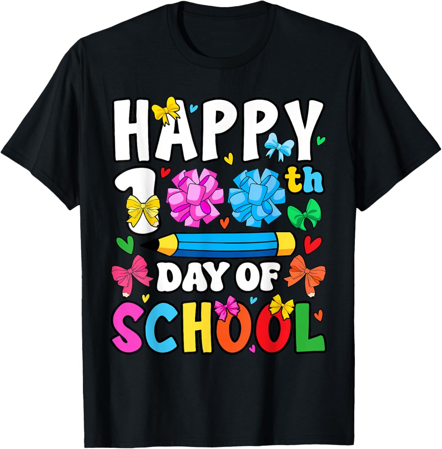 Happy 100th Day of School Coquette Bow 100 Days Girls T-Shirt - T-Shirt | Black