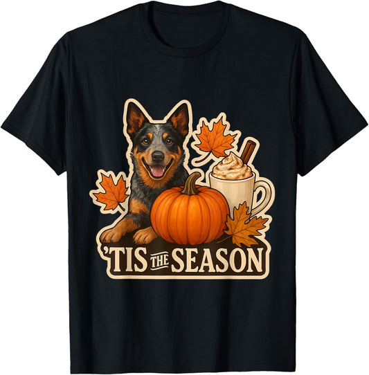 Tis The Season Australian Cattle Dog Fall Autumn Pumpkin Pup T-Shirt - T-Shirt | Black