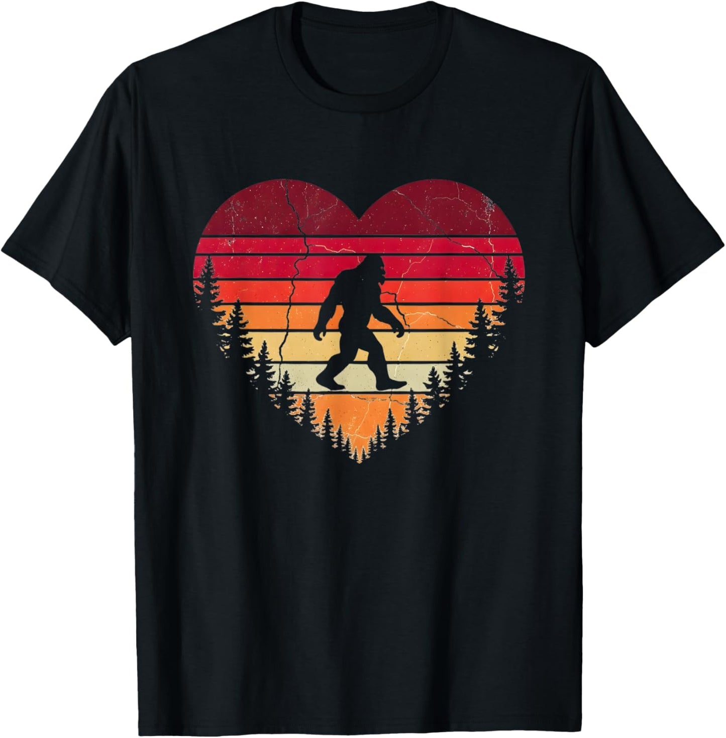 Retro Bigfoot Sasquatch Heart Funny Valentines Day Men Women T-Shirt - T-Shirt | Black