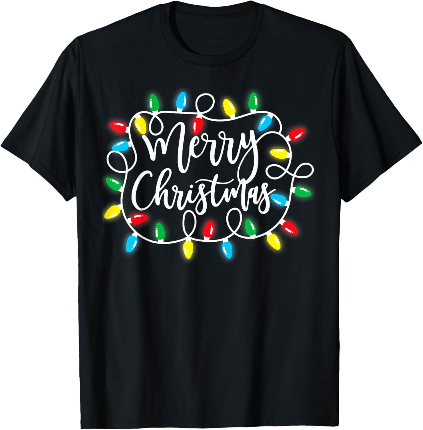 Merry Christmas Lights Xmas Family Matching Pajama Men Women T-Shirt - T-Shirt | Black