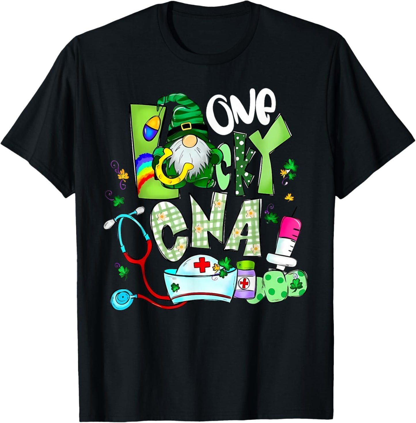 Lucky CNA Gnome St Patricks Day Nurse Shenanigans Irish T-Shirt - T-Shirt | Black