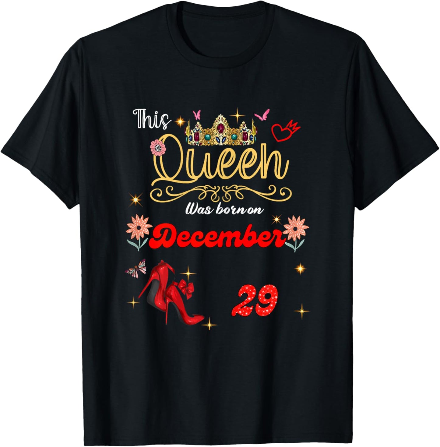 A Queen was Born on December 29 December 29th Birthday T-Shirt - T-Shirt | Black