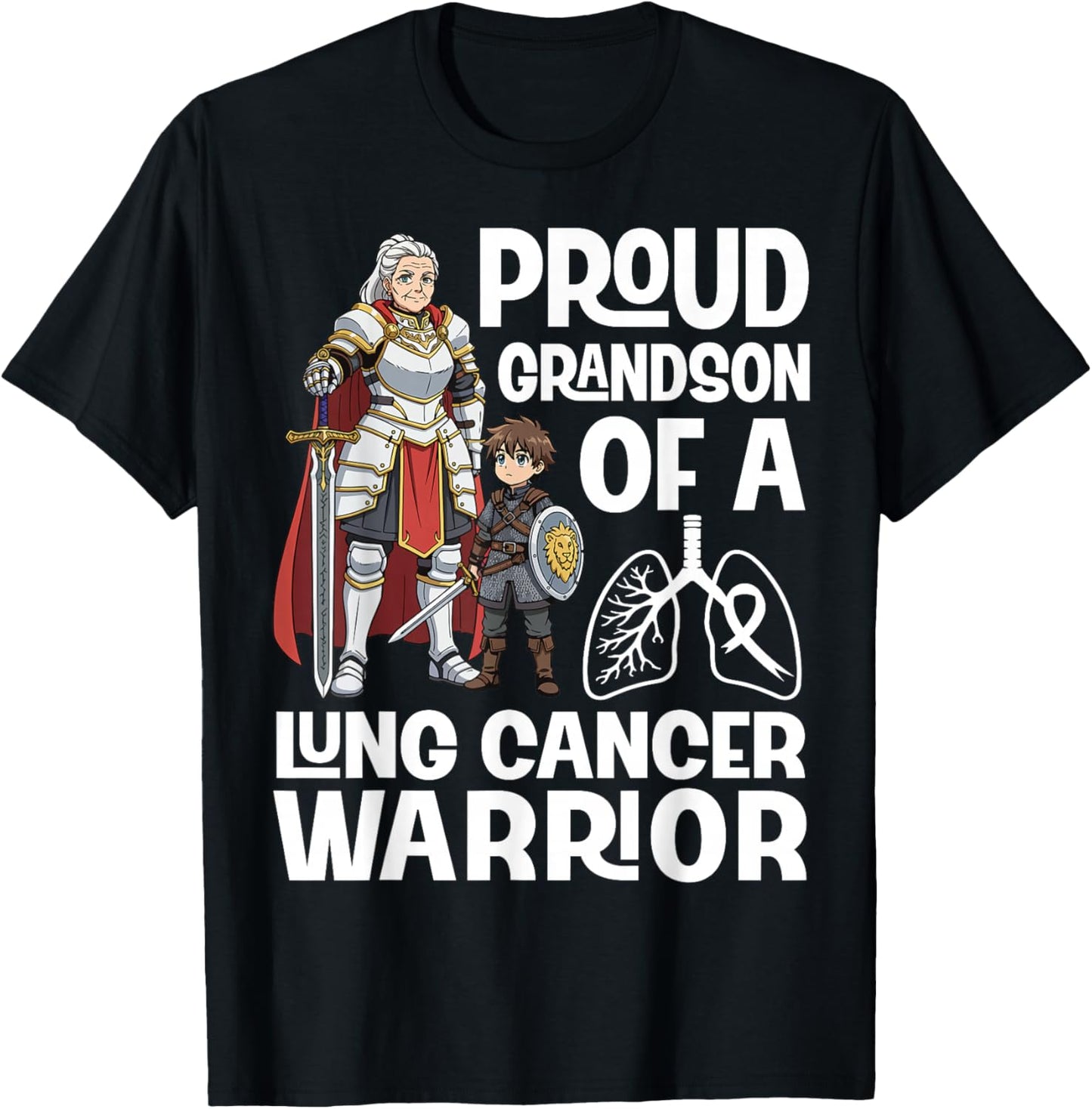 Proud Grandson of A Lung Cancer Warrior Awareness Grandma T-Shirt - T-Shirt | Black