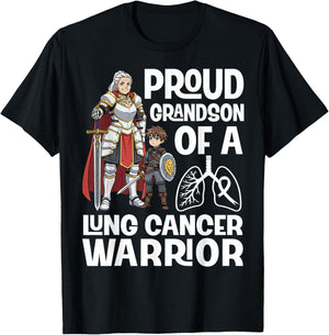 Proud Grandson of A Lung Cancer Warrior Awareness Grandma T-Shirt - T-Shirt | Black