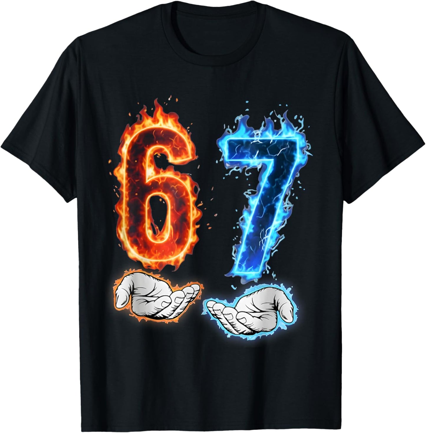 Funny Six Seven 67 Meme Hands Boys Kids Flames Fire Graphics T-Shirt - T-Shirt | Black