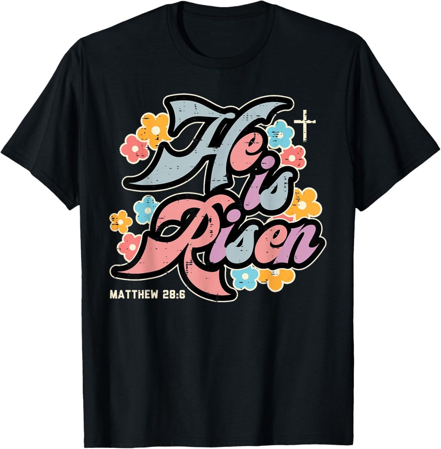 Easter He is Risen Flowers Jesus Christian Girls Kids Women T-Shirt - T-Shirt | Black