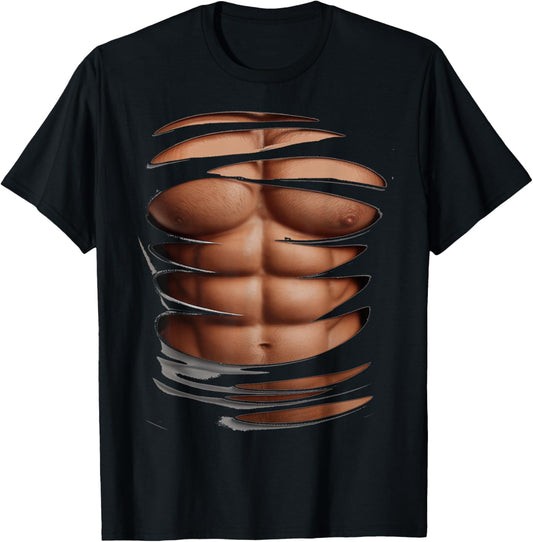 Six Pack Abs Bodybuilder Costume Fake abs Funny Muscle Gym T-Shirt - T-Shirt | Black