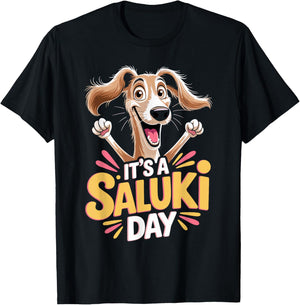 It's a Saluki Day Cartoon Pet Dog Breed Persian Greyhound T-Shirt - T-Shirt | Black
