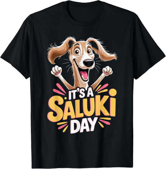 It's a Saluki Day Cartoon Pet Dog Breed Persian Greyhound T-Shirt - T-Shirt | Black
