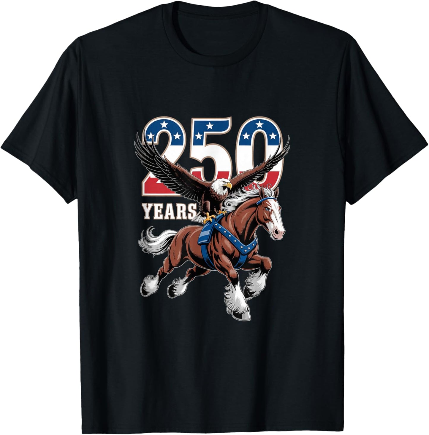 USA 250th Anniversary Bald Eagle & Clydesdale Horse T-Shirt - T-Shirt | Black