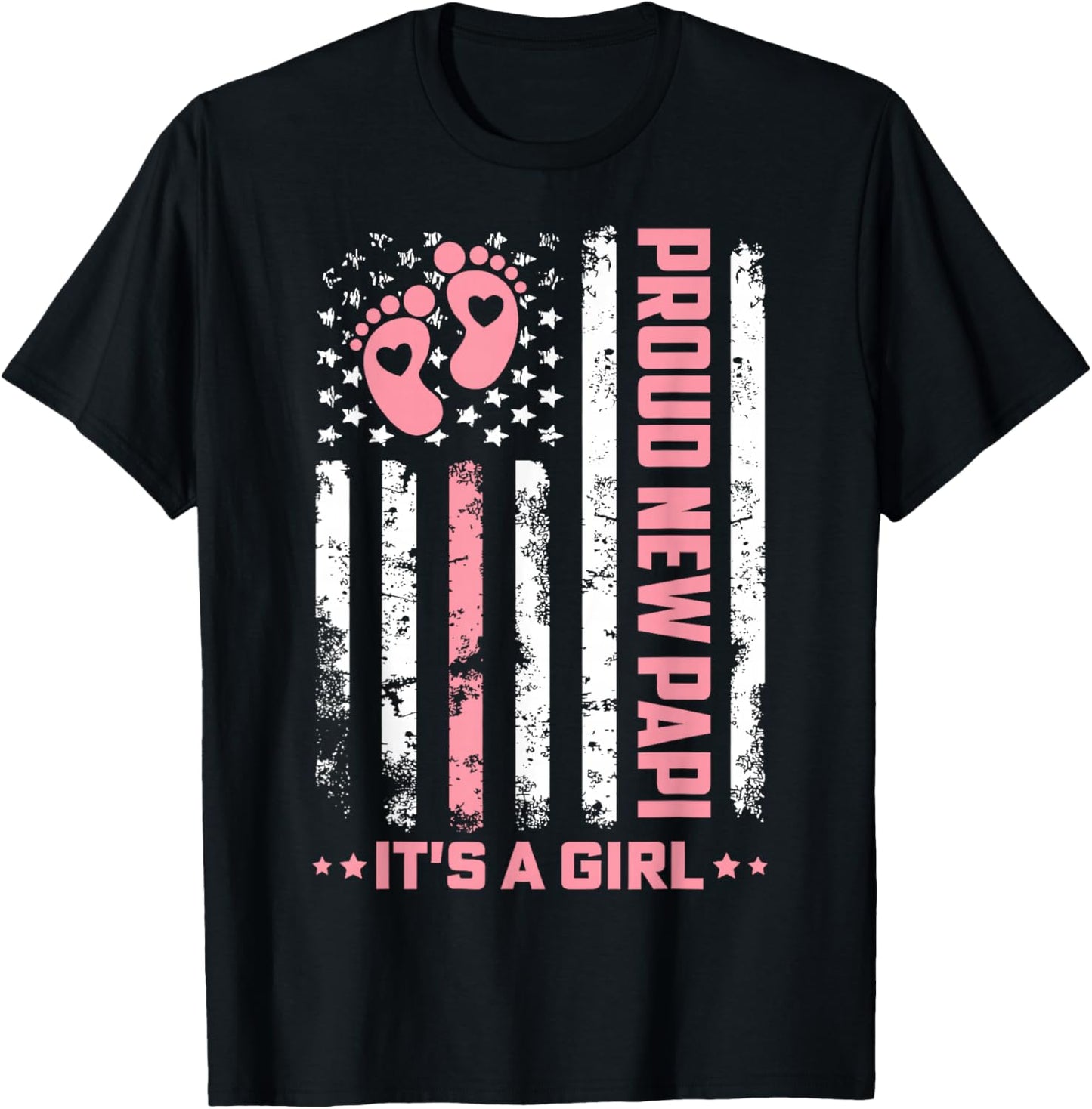 Proud New Papi Girl Baby First Fathers Day American Flag T-Shirt - T-Shirt | Black