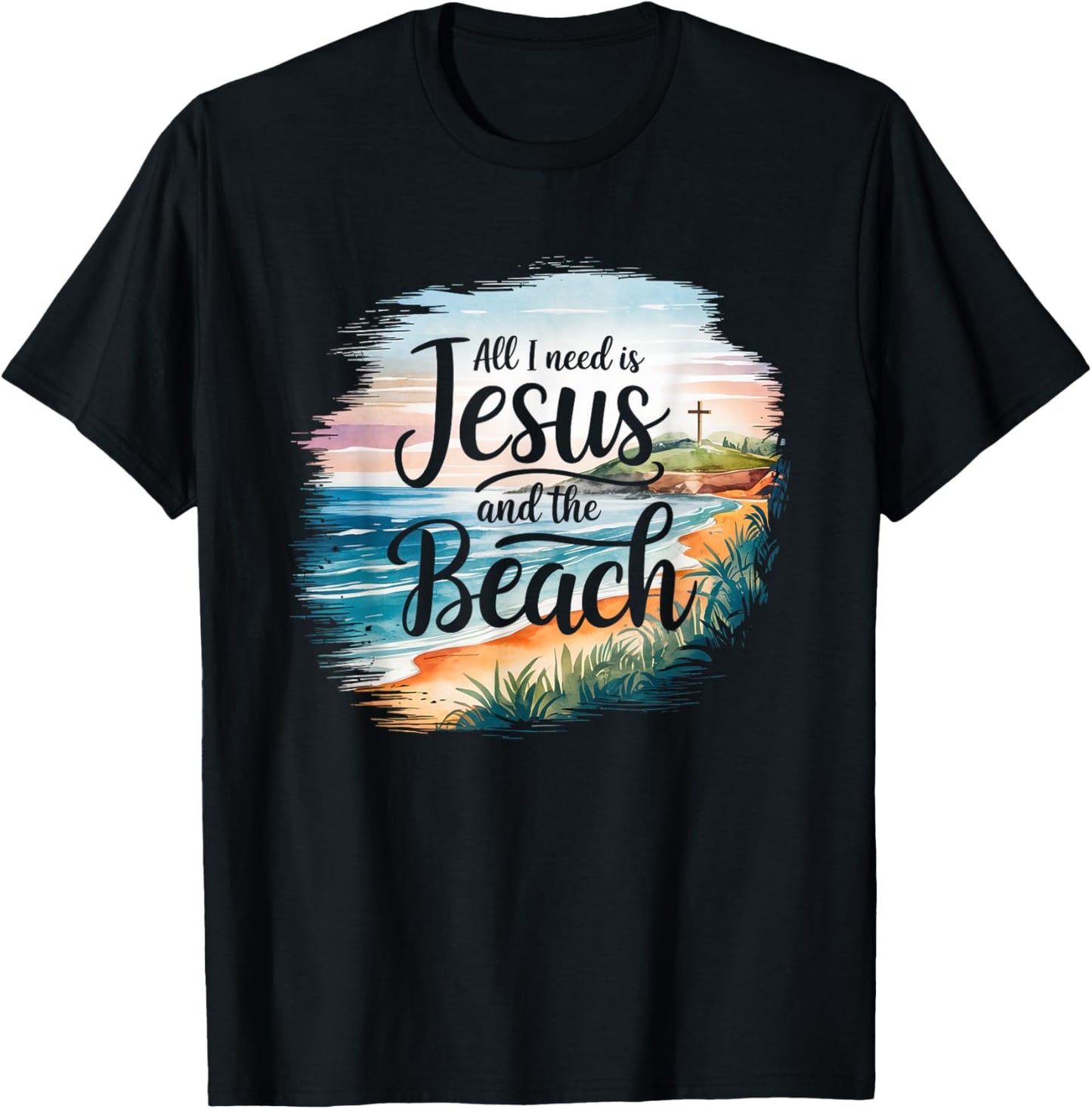 All I Need Jesus and The Beach Funny Christian Sun Vacation T-Shirt - T-Shirt | Black