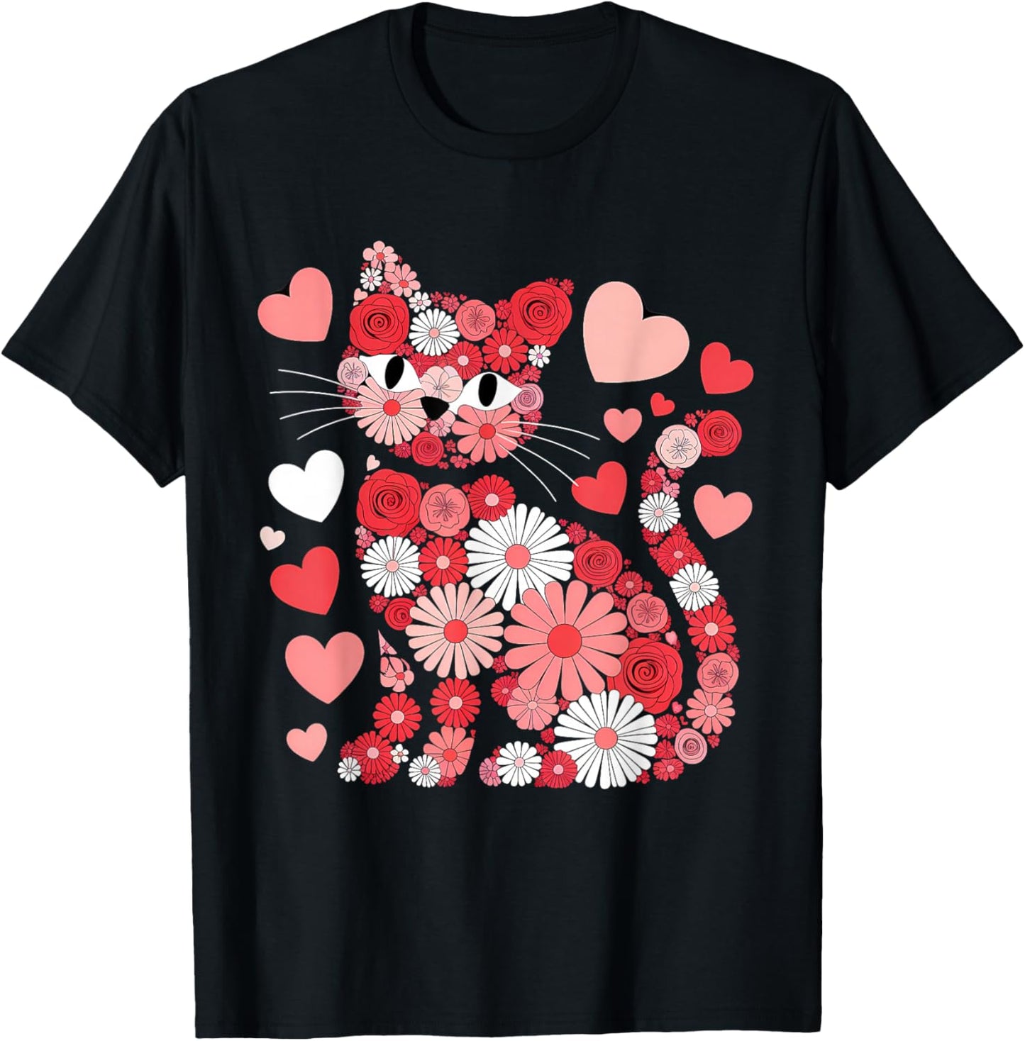 Valentines Day Heart Love Cute Valentine Cat Lover T-Shirt - T-Shirt | Black
