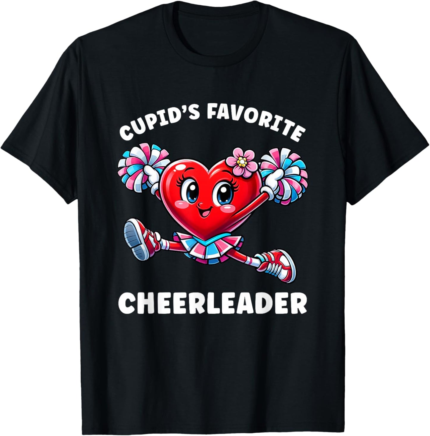 Cupid's Favorite Cheerleader Valentine's Day Cheerleading T-Shirt - T-Shirt | Black