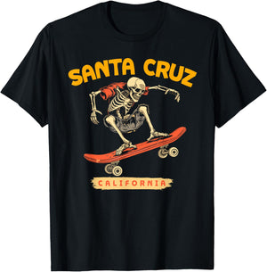 Santa Cruz CA California Skeleton Skateboard 80s 90s Retro T-Shirt - T-Shirt | Black
