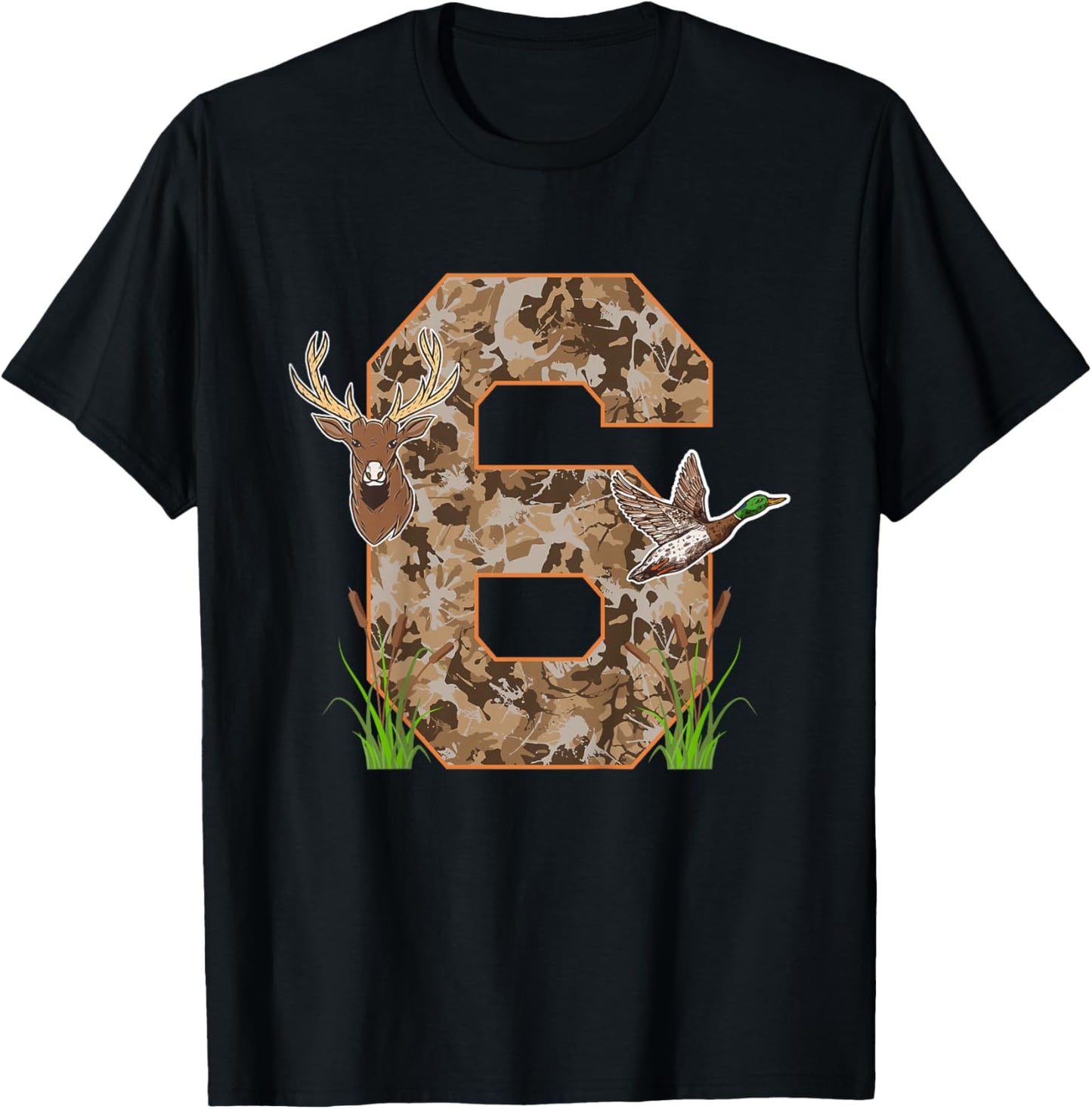 6th Hunting Birthday 6 Year Old Hunter Birthday Party T-Shirt - T-Shirt | Black