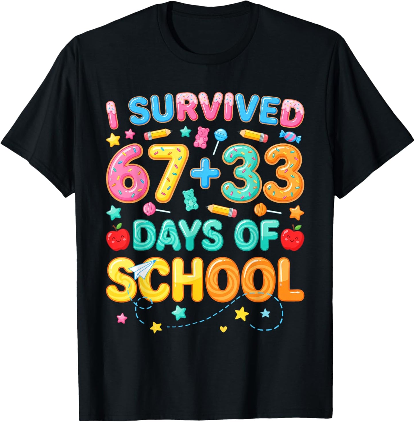 I Survived 67+33 Days of School 100 Days 6 7 Kids Boys Girls T-Shirt - T-Shirt | Black