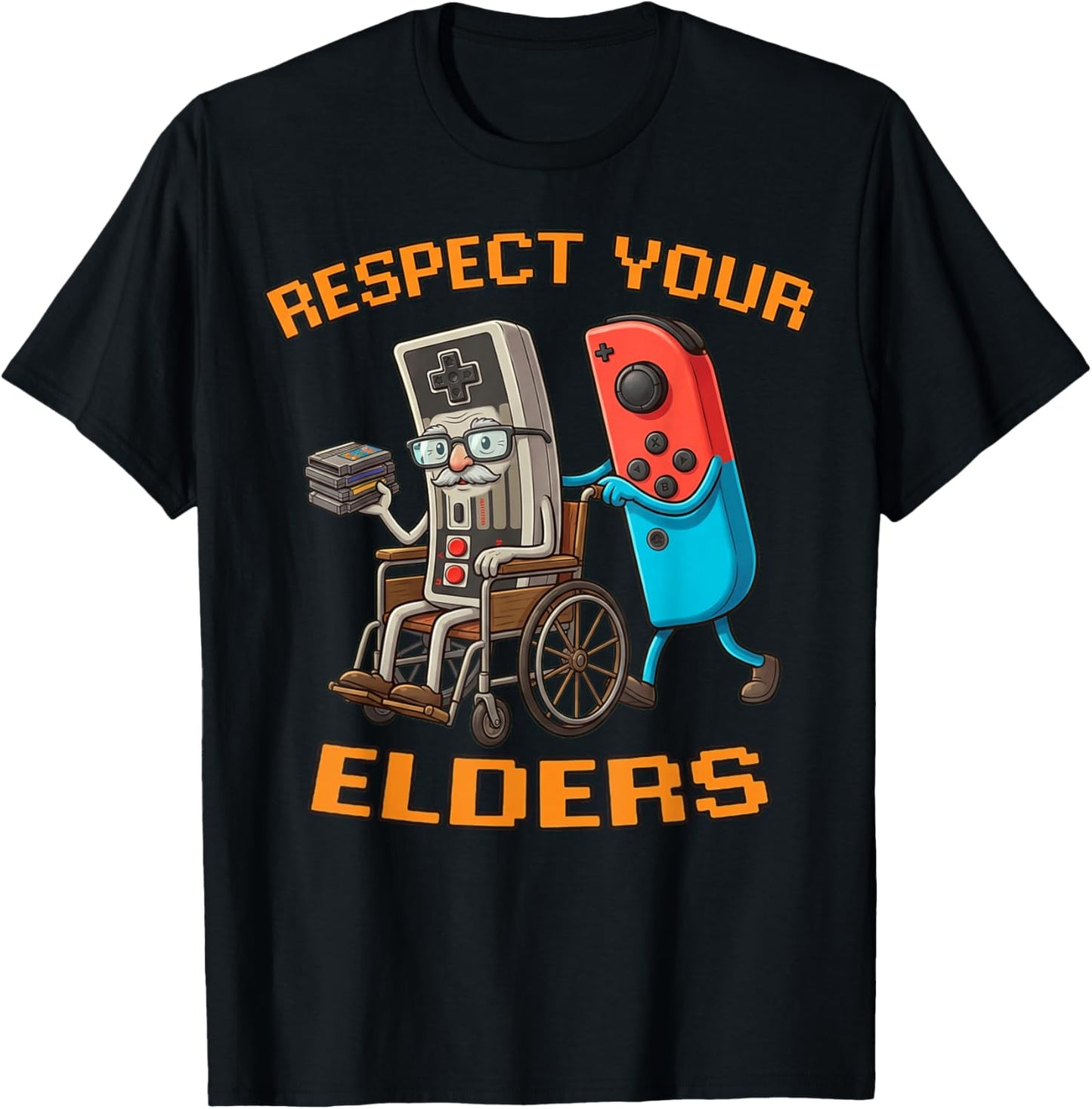Funny Retro Meme Respect Your Elders Gamer Video Game T-Shirt - T-Shirt | Black