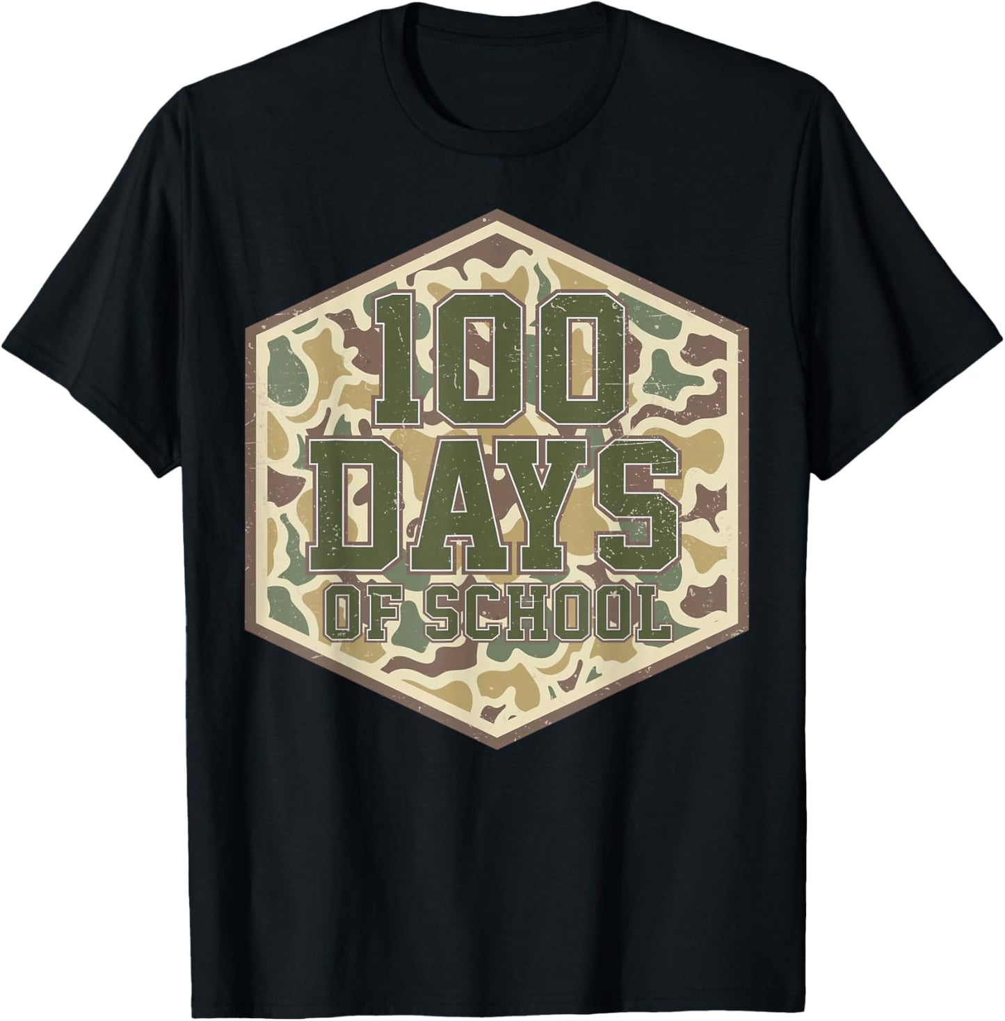 Retro Camo 100 Days of School Teacher Student Boy Girl Kids T-Shirt - T-Shirt | Black