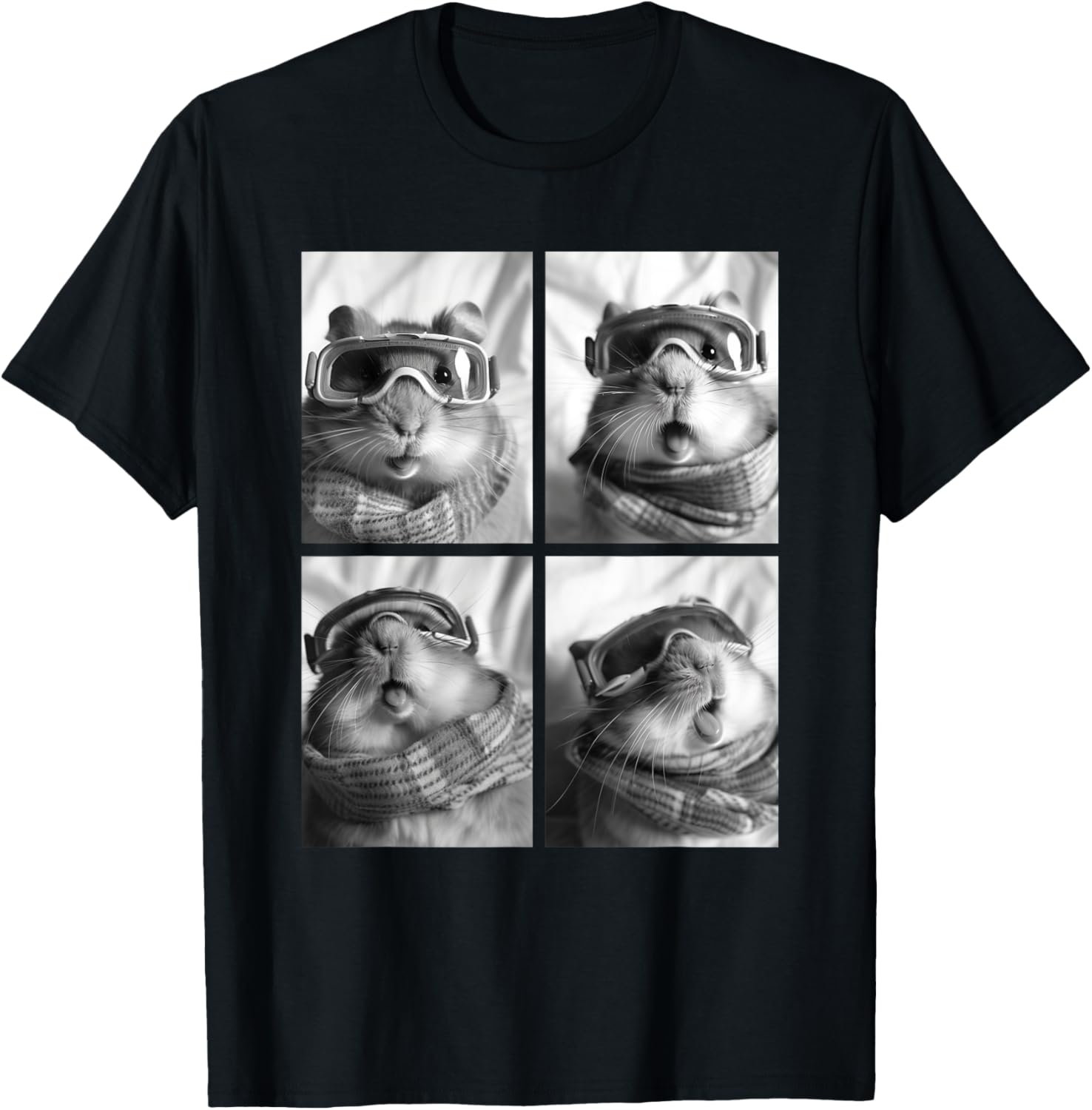 Cute Hamsters with Snow Goggles Funny Forest Animals Winter T-Shirt - T-Shirt | Black