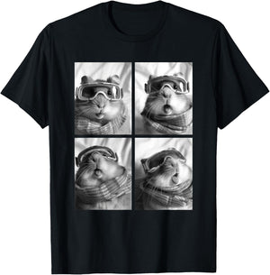 Cute Hamsters with Snow Goggles Funny Forest Animals Winter T-Shirt - T-Shirt | Black
