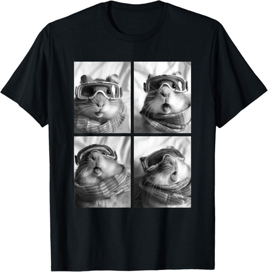 Cute Hamsters with Snow Goggles Funny Forest Animals Winter T-Shirt - T-Shirt | Black