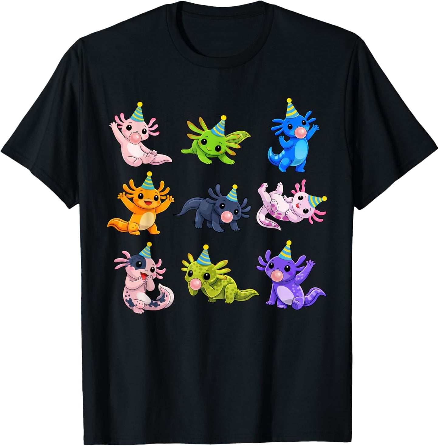 Cute Axolotl Birthday Party Funny Animals Birthday Boys Kids T-Shirt - T-Shirt | Black