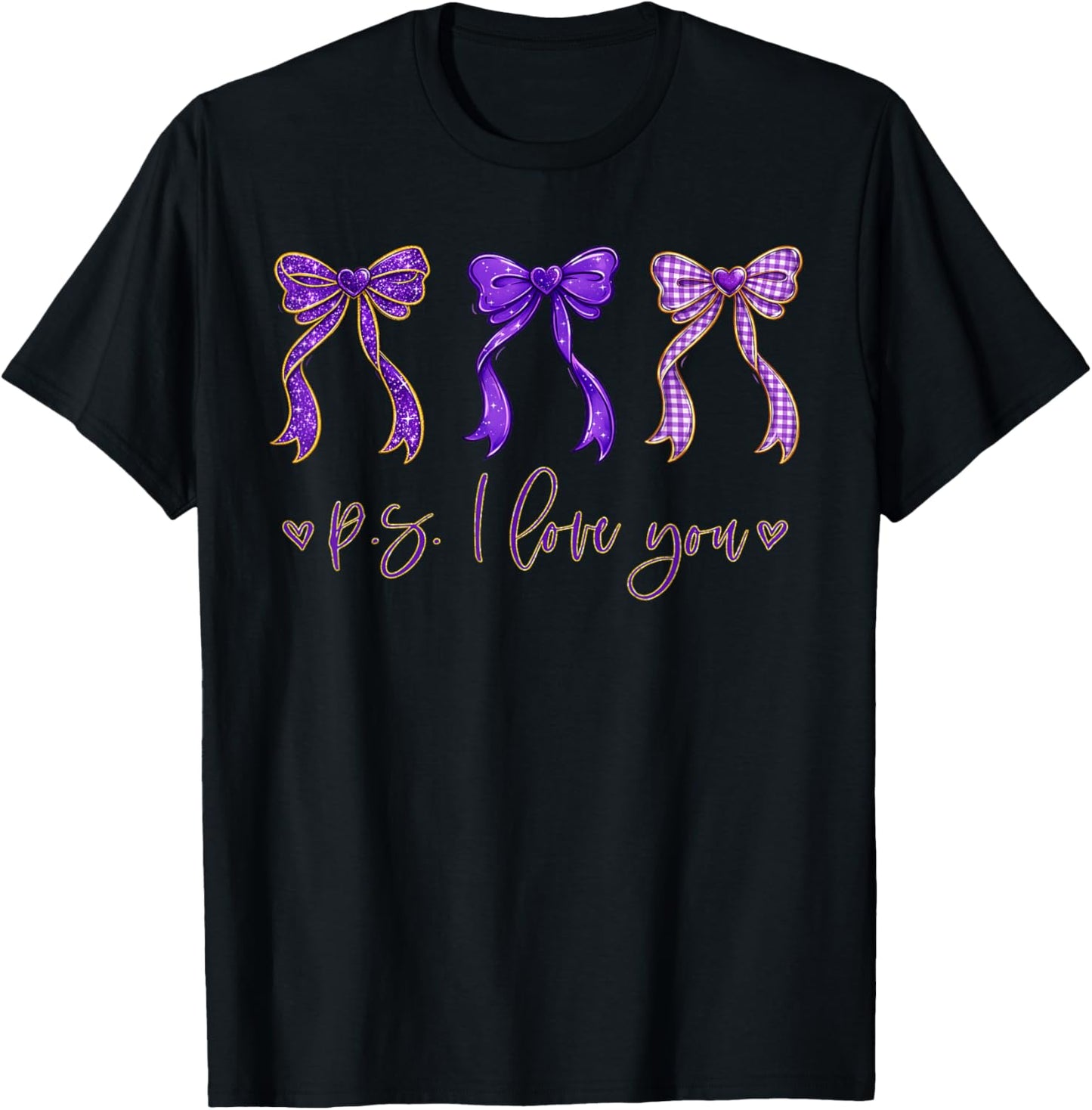 PS I Love You Day Valentine's Day Purple Heart Women Men Kid T-Shirt - T-Shirt | Black