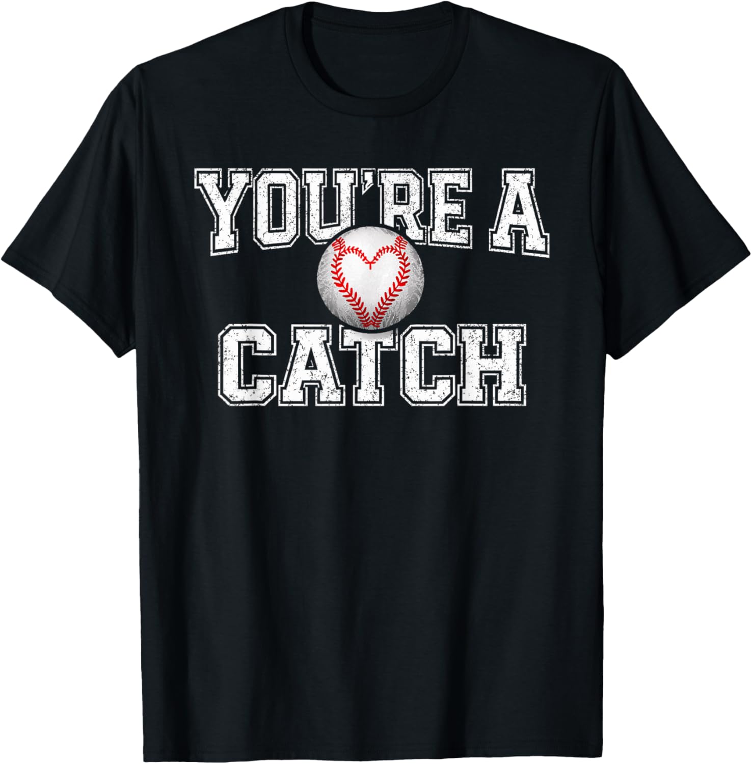 Funny You're A Catch Baseball Pun Heart Kids Boys Valentines T-Shirt - T-Shirt | Black