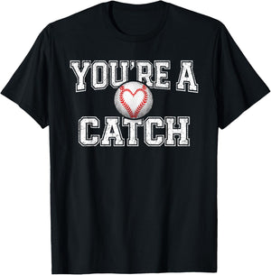 Funny You're A Catch Baseball Pun Heart Kids Boys Valentines T-Shirt - T-Shirt | Black