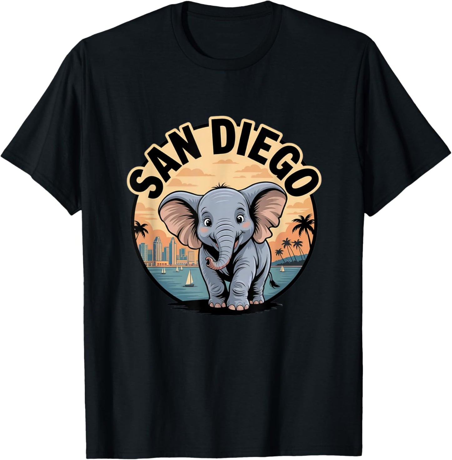 San Diego Elephant Cute Animal City Zoo Park T-Shirt - T-Shirt | Black