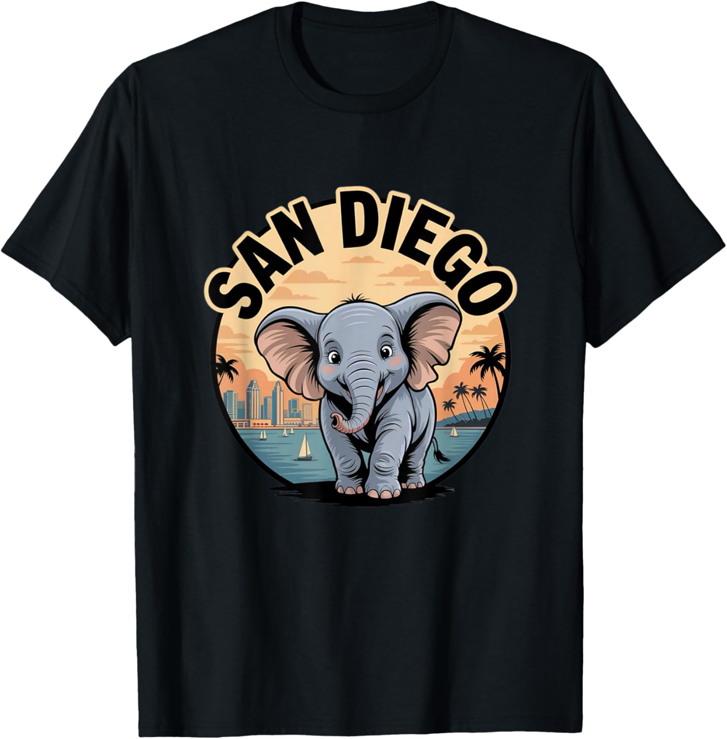 San Diego Elephant Cute Animal City Zoo Park T-Shirt - T-Shirt | Black