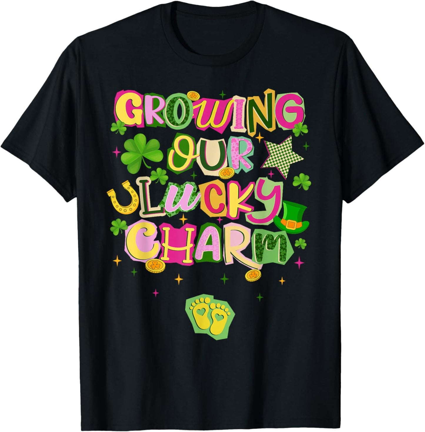 St Patricks Day Growing Our Lucky Charm Pregnancy Mom T-Shirt - T-Shirt | Black