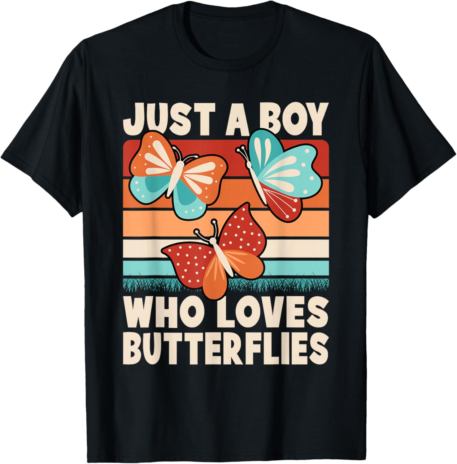 Just A Boy Who Loves Butterflies Funny Butterfly Boys Kids T-Shirt - T-Shirt | Black
