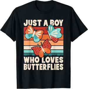 Just A Boy Who Loves Butterflies Funny Butterfly Boys Kids T-Shirt - T-Shirt | Black
