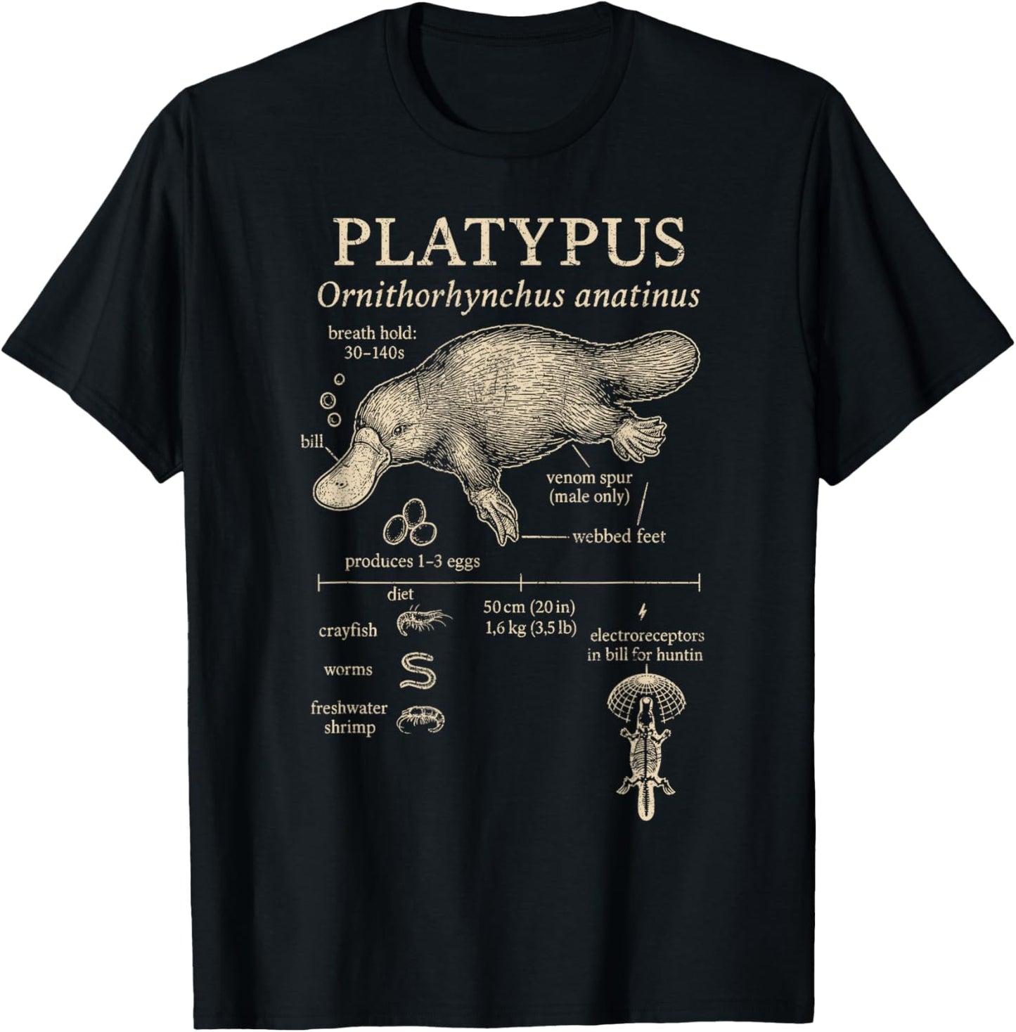 Platypus Anatomy Duck Billed Platypus Australia Wildlife T-Shirt - T-Shirt | Black