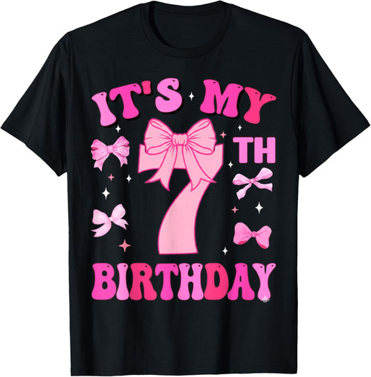 7th Birthday Girls Seven Years Old It's My 7 Bday T-Shirt - T-Shirt | Black