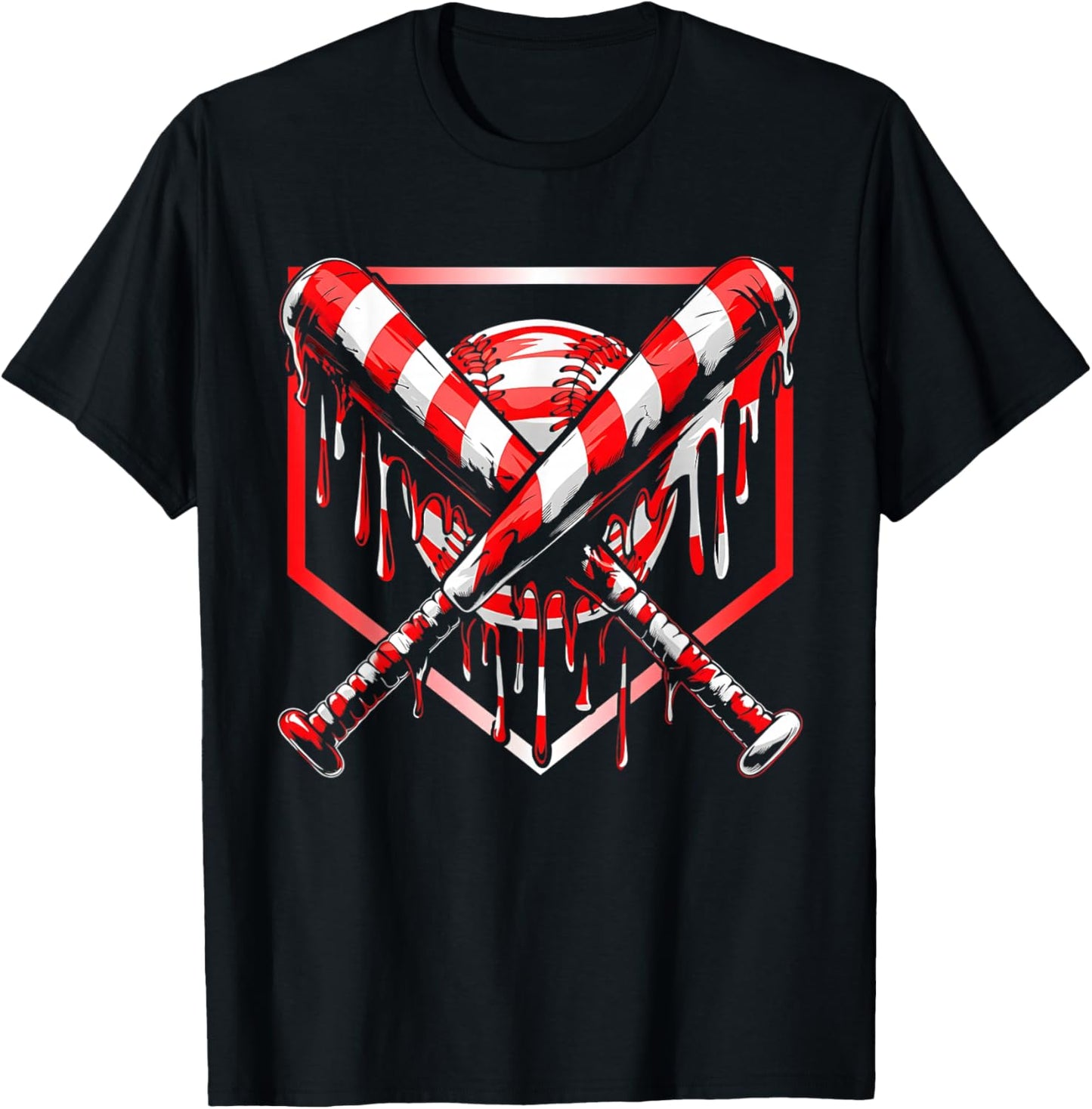 Baseball Candy Cane Christmas Baseball Ice Cream Drip Boys T-Shirt - T-Shirt | Black