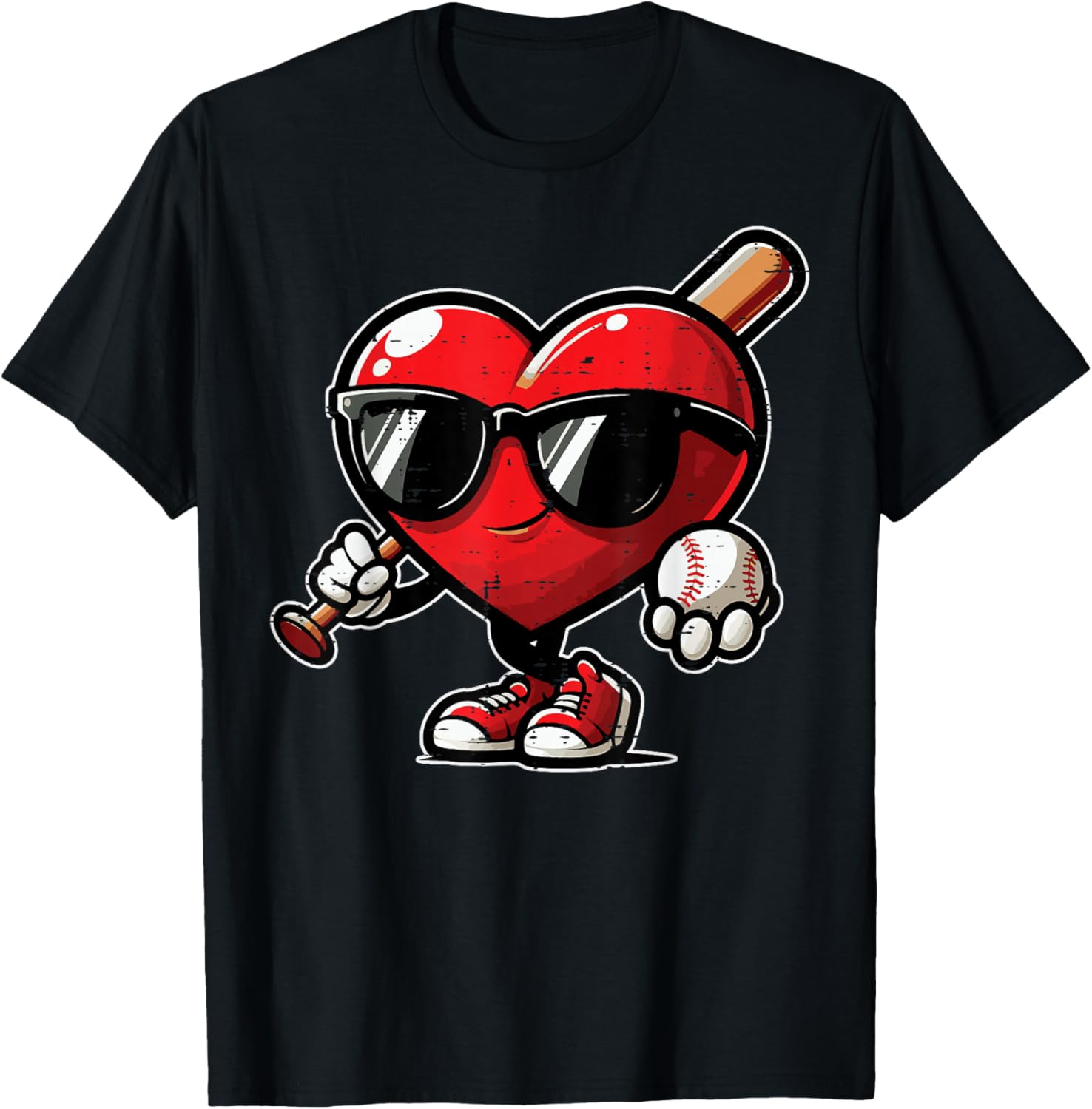 Valentines Day Baseball Heart Bat Sunglasses Men Boys Kids T-Shirt - T-Shirt | Black