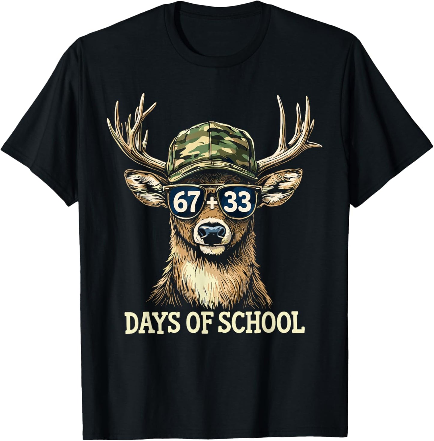 Deer 67 33 Days of School Shirt Boys Teacher 100th Day T-Shirt - T-Shirt | Black