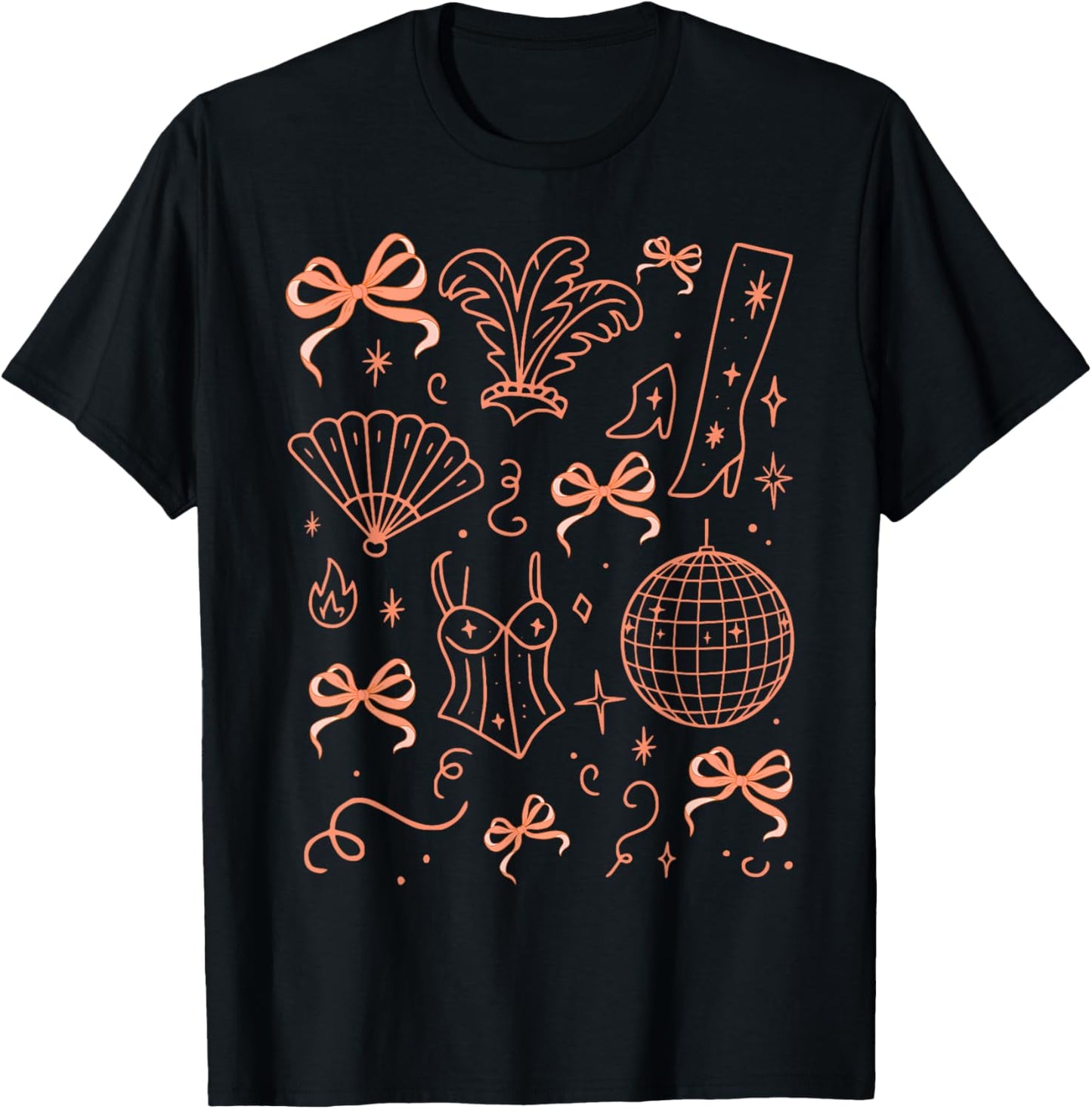 Vintage Disco Ball Aesthetic Coquette Bow Party T-Shirt - T-Shirt | Black