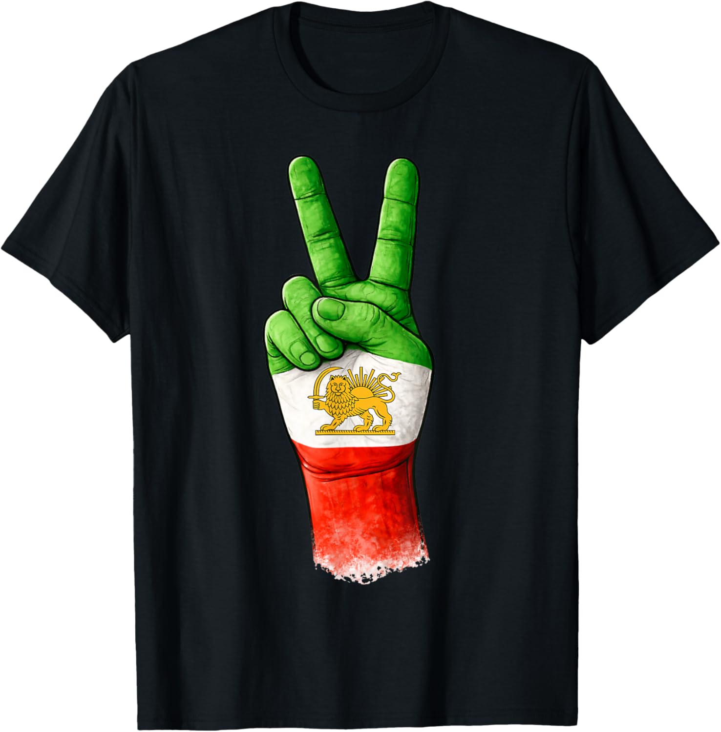 Iranian Freedom, Victory Hand with Iran Lion and Sun Flag T-Shirt - T-Shirt | Black