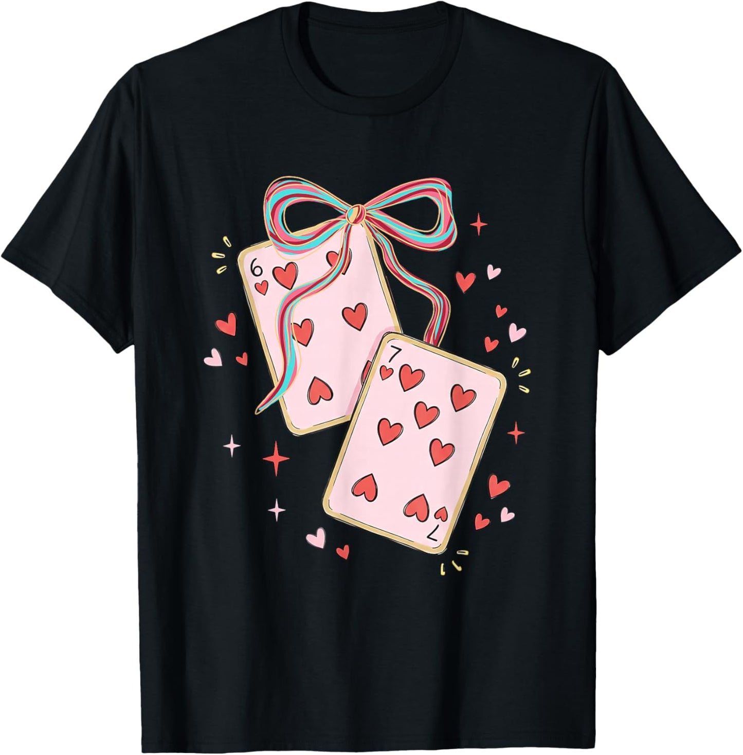 67 Playing Card Valentine Six Seven Coquette Bow Women Girls T-Shirt - T-Shirt | Black