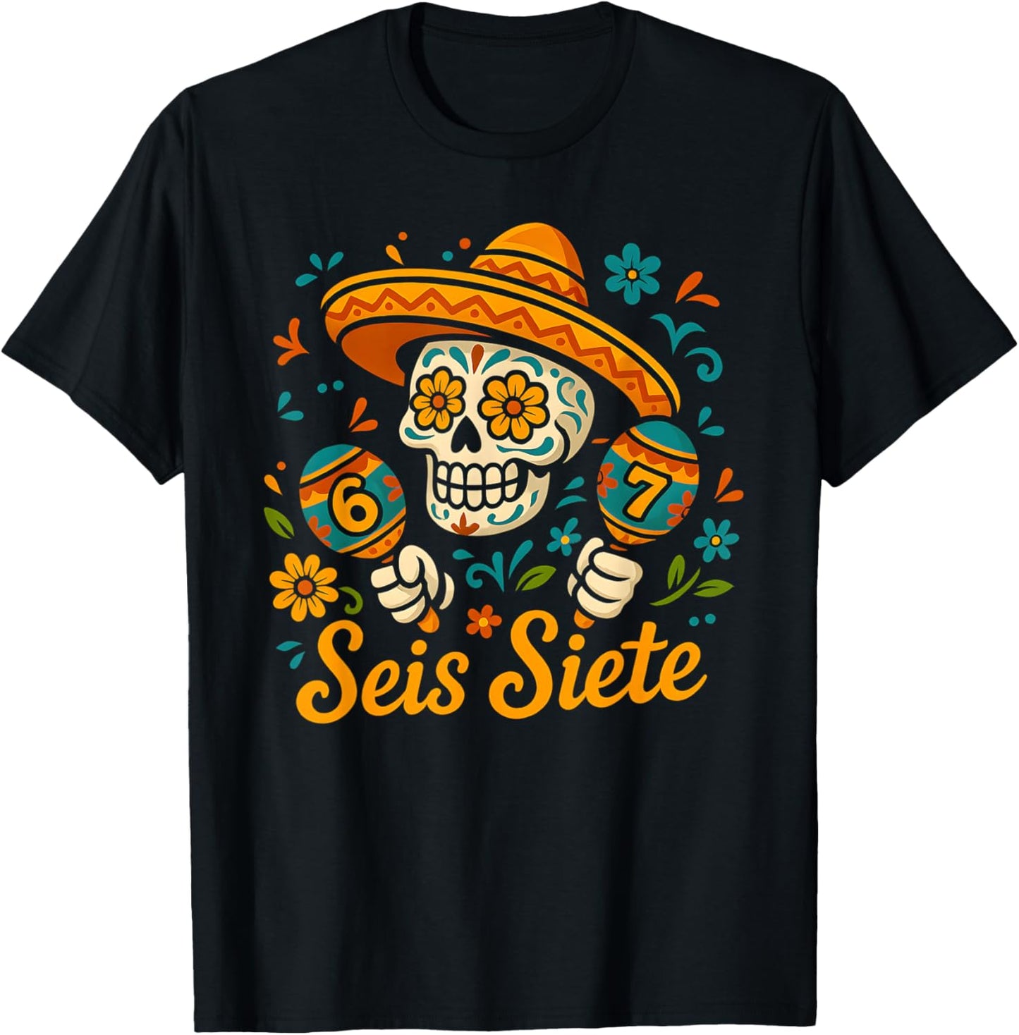 SEIS Siete Mexican Los Muertos Calaveras Sugar Skull 67 Boys T-Shirt - T-Shirt | Black
