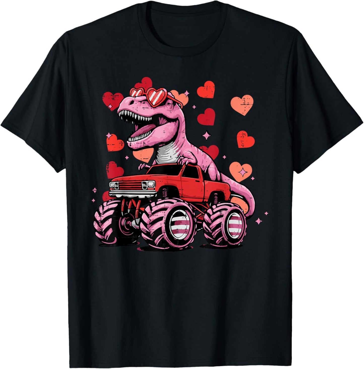 Monster Trex Dino Truck Valentines Day Kids Toddler Boys T-Shirt - T-Shirt | Black