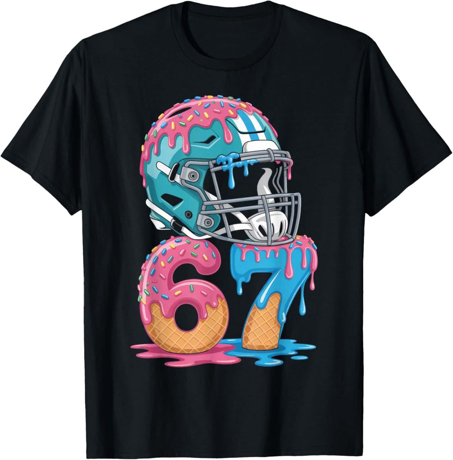 67 Number 67th Sports American Football Ice Cream Drip T-Shirt - T-Shirt | Black