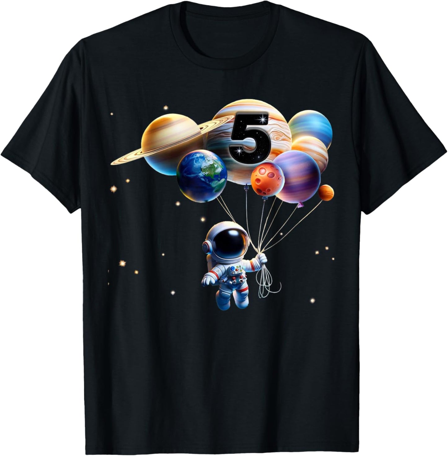5 Years Old Birthday Boy Gifts Astronaut Planet 5th Five T-Shirt - T-Shirt | Black