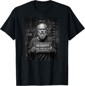 Socrates Corrupting The Youth Since 399 BC Funny Mugshot T-Shirt - T-Shirt | Black