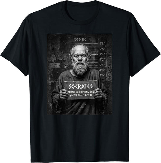 Socrates Corrupting The Youth Since 399 BC Funny Mugshot T-Shirt - T-Shirt | Black